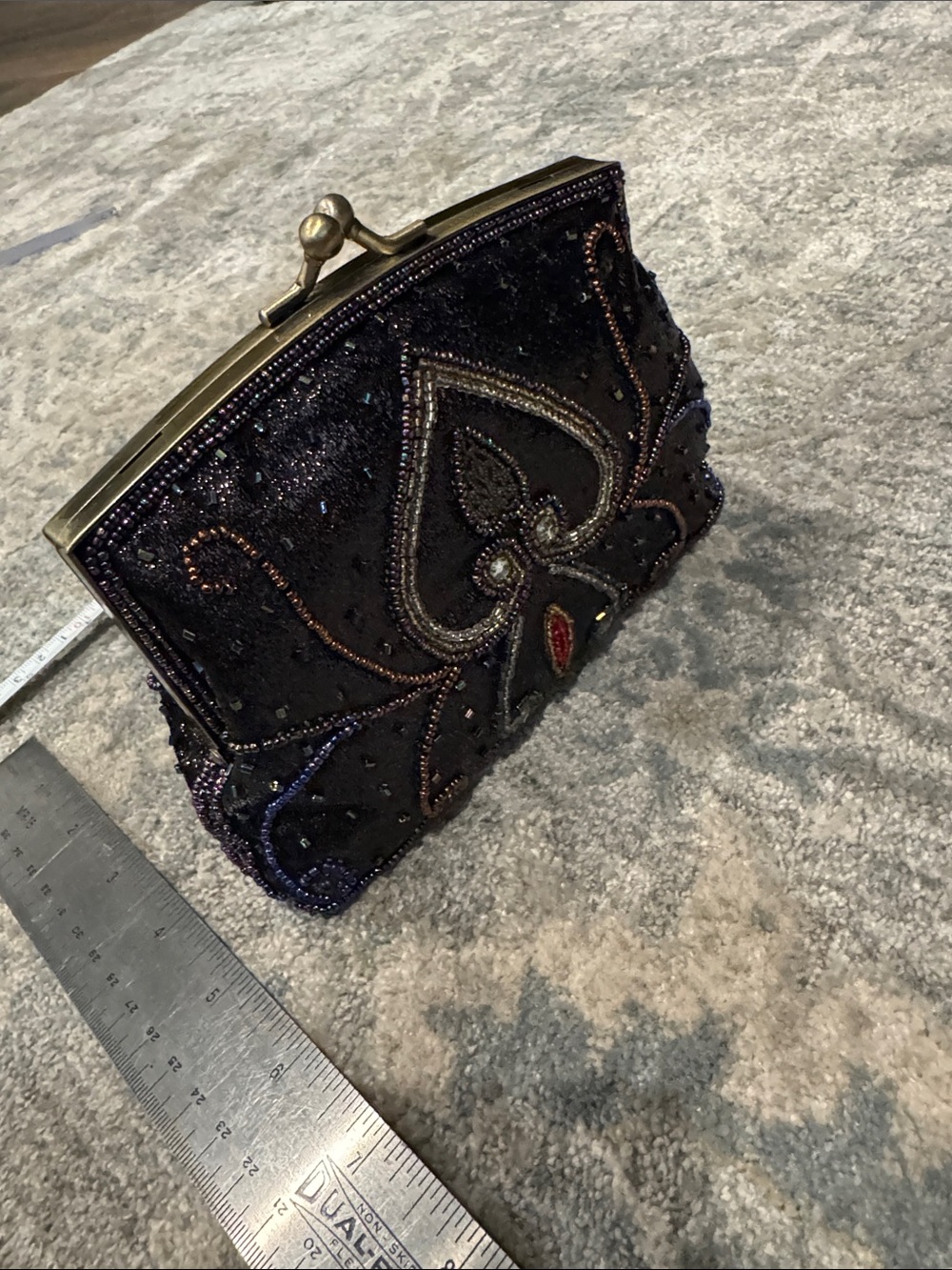 Beaded Black Evening Clutch Bag with Multicolor Accents - Picture 3 of 5